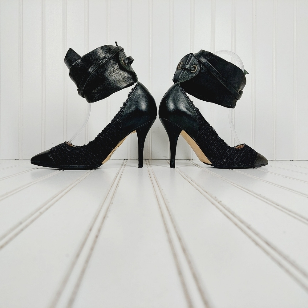 Isabel Marant Black Leather Ankle Wide Buckle Strap Pointy Toe High Heels D756 - Picture 7 of 13